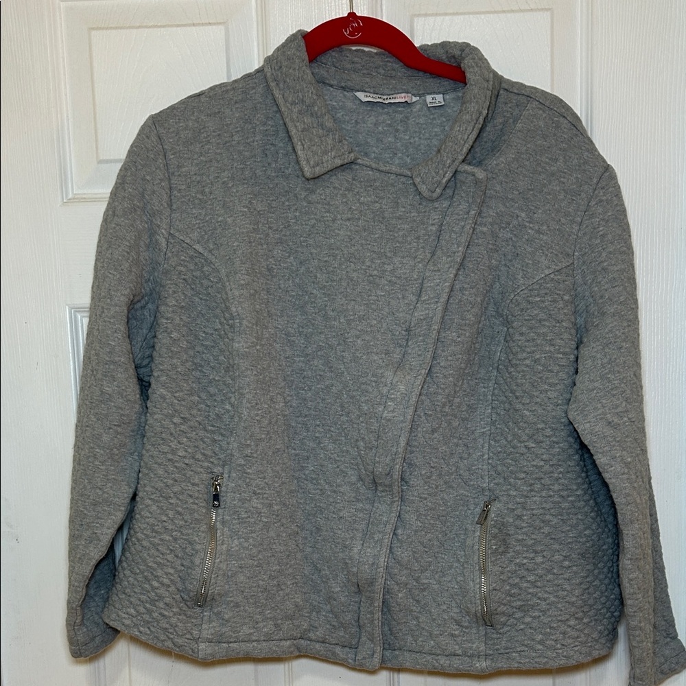 Isaac Mizrahi Live Gray Quilted Knit Moto Jacket XL Asymmetrical Zip